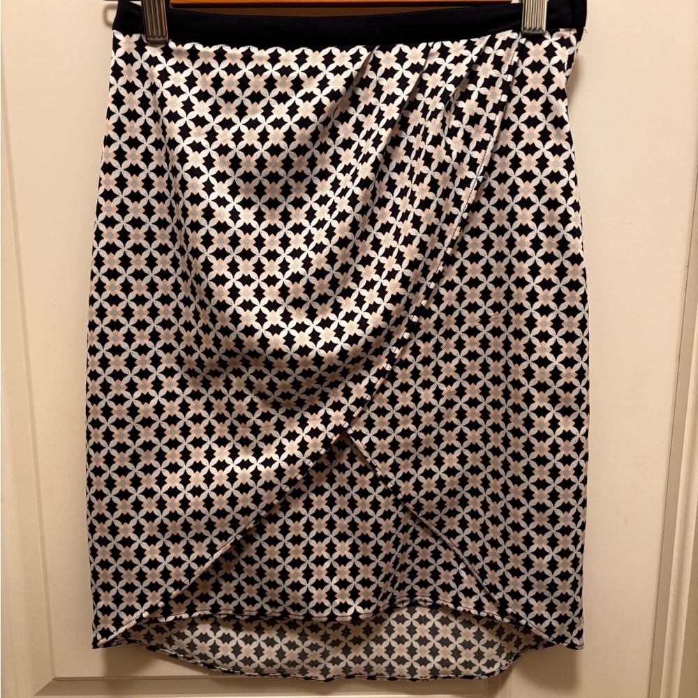 Elegant Navy and White Patterned Skirt with a touch of baby blue and light pink